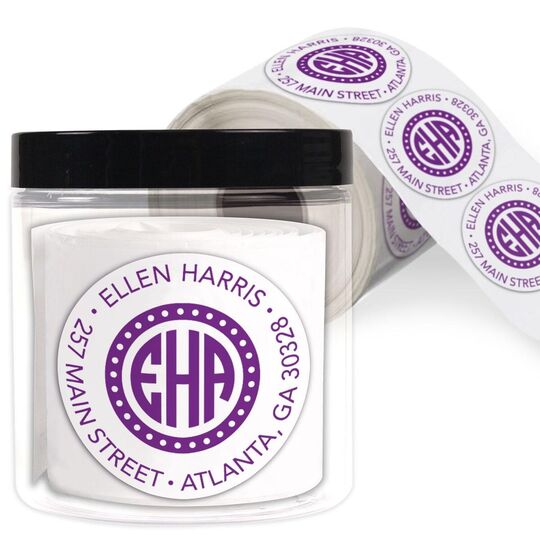 Circle Monogram Round Address Labels in a Jar